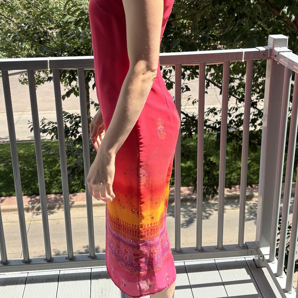 Colors of Sunset Sleeveless Lined Sheath Dress with Rhinestones Size 6 by Chorus